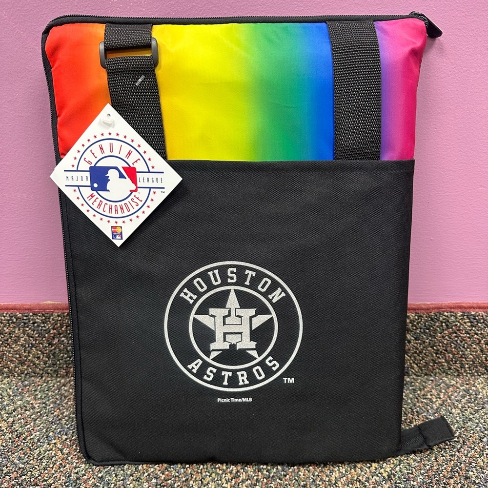 MLB Houston Astros Vista Outdoor Picnic Blanket & Tote, Rainbow - Black, New